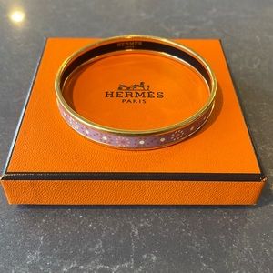 Hermes printed enamel narrow gold bangle